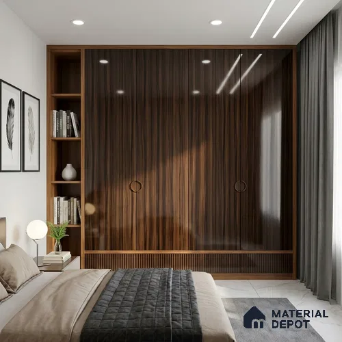 Wooden Look LM 02966 Smoke Walnut 8 ft x 4 ft High Gloss Finish Decorative Laminate - 1 mm | Suitable for TV Unit, Wardrobe, Kitchen Cabinets