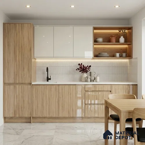 Wooden Look LM 02969 Village Oak 8 ft x 4 ft High Gloss Finish Decorative Laminate - 1 mm | Suitable for TV Unit, Wardrobe, Kitchen Cabinets