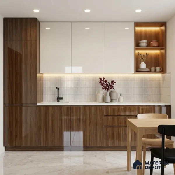 Wooden Look LM 02971 Manchurian Walnut 8 ft x 4 ft High Gloss Finish Decorative Laminate - 1 mm | Suitable for TV Unit, Wardrobe, Kitchen Cabinets