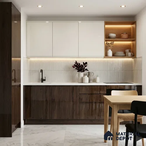 Wooden Look LM 02973 Choco Sahara 8 ft x 4 ft High Gloss Finish Decorative Laminate - 1 mm | Suitable for TV Unit, Wardrobe, Kitchen Cabinets