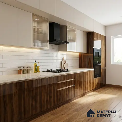Wooden Look LM 02975 Kenya Wooden 8 ft x 4 ft High Gloss Finish Decorative Laminate - 1 mm | Suitable for TV Unit, Wardrobe, Kitchen Cabinets