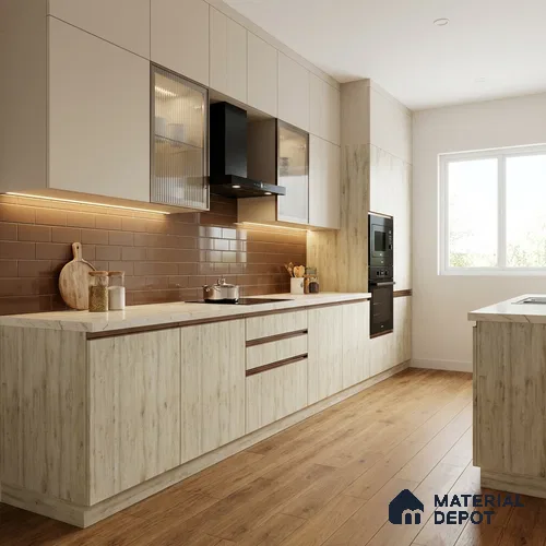 Wooden Look LM 03017 Cuneo Oak Light 8 ft x 4 ft Suede Finish Decorative Laminate - 1 mm | Suitable for TV Unit, Wardrobe, Kitchen Cabinets