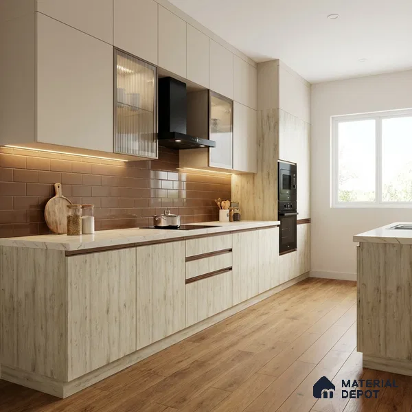 Wooden Look LM 03017 Cuneo Oak Light 8 ft x 4 ft Suede Finish Decorative Laminate - 1 mm | Suitable for TV Unit, Wardrobe, Kitchen Cabinets