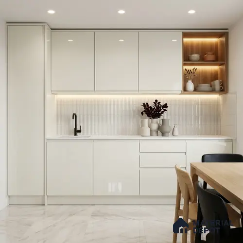 Beige Solid Colors Look LM 03031 Egg White 8 ft x 4 ft Extra Glossy Finish Decorative Laminate - 1 mm | Suitable for Living Room, Kitchen, Office