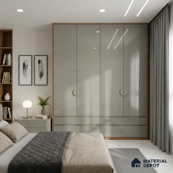 Grey Solid Colors Look LM 03032 Light Grey 8 ft x 4 ft Extra Glossy Finish Decorative Laminate - 1 mm | Suitable for Living Room, Kitchen, Office