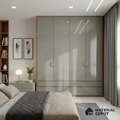 Grey Solid Colors Look LM 03032 Light Grey 8 ft x 4 ft Extra Glossy Finish Decorative Laminate - 1 mm | Suitable for Living Room, Kitchen, Office