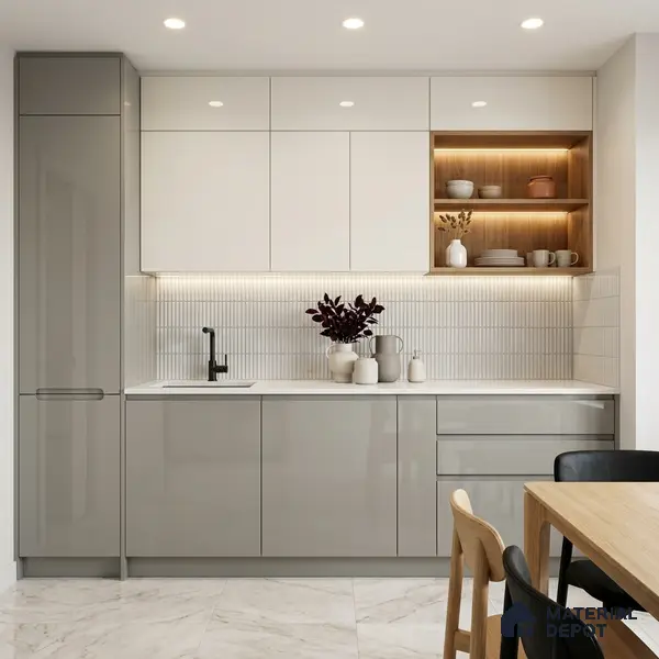 Grey Solid Colors Look LM 03032 Light Grey 8 ft x 4 ft Extra Glossy Finish Decorative Laminate - 1 mm | Suitable for Living Room, Kitchen, Office