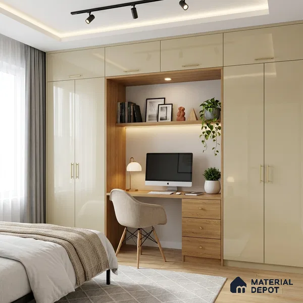 Creamy Beige Solid Colors Look LM 03034 Creama 8 ft x 4 ft Extra Glossy Finish Decorative Laminate - 1 mm | Suitable for Living Room, Kitchen, Office