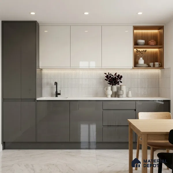 Grey Solid Colors Look LM 03035 Dark Grey 8 ft x 4 ft Extra Glossy Finish Decorative Laminate - 1 mm | Suitable for Living Room, Kitchen, Office