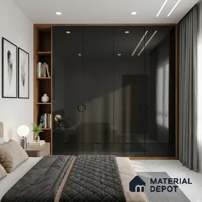Black Solid Colors Look LM 03037 Natural Black 8 ft x 4 ft Extra Glossy Finish Decorative Laminate - 1 mm | Suitable for Living Room, Kitchen, Office