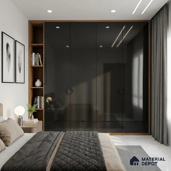 Black Solid Colors Look LM 03037 Natural Black 8 ft x 4 ft Extra Glossy Finish Decorative Laminate - 1 mm | Suitable for Living Room, Kitchen, Office