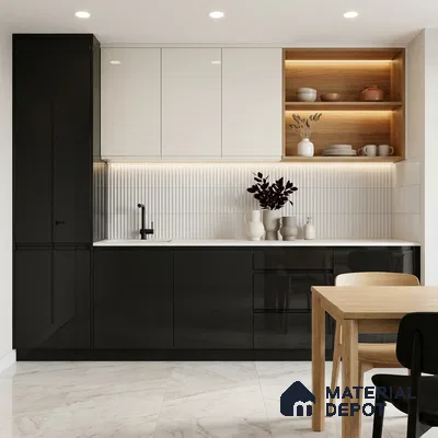 Black Solid Colors Look LM 03037 Natural Black 8 ft x 4 ft Extra Glossy Finish Decorative Laminate - 1 mm | Suitable for Living Room, Kitchen, Office