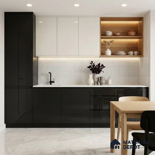 Black Solid Colors Look LM 03037 Natural Black 8 ft x 4 ft Extra Glossy Finish Decorative Laminate - 1 mm | Suitable for Living Room, Kitchen, Office
