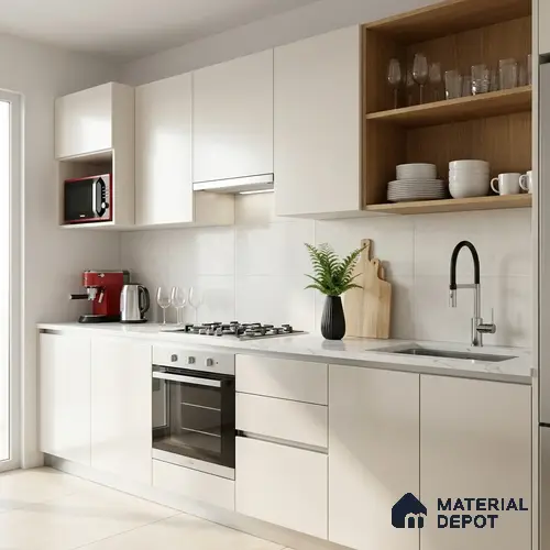 Ivory Solid Colors Look LM 03043 Metallic Ivory 8 ft x 4 ft Metallic Glossy Finish Decorative Laminate - 1 mm | Suitable for Living Room, Kitchen, Office