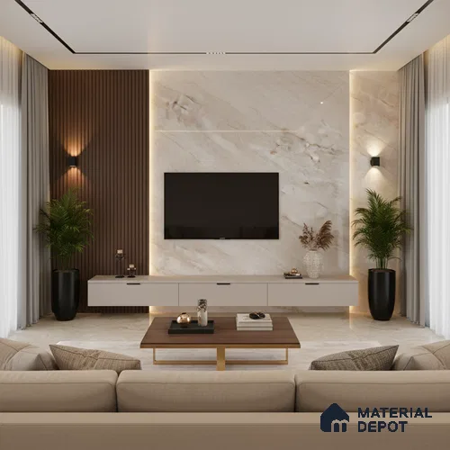 Beige Marble Look LM 03828 8 ft x 4 ft High Gloss Finish Decorative Laminate - 1 mm | Suitable for TV Unit, Wardrobe, Kitchen Cabinets
