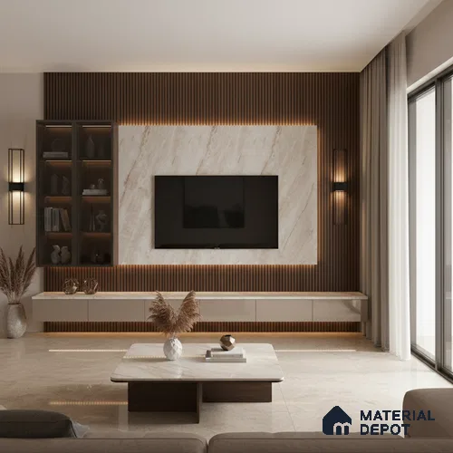 Beige Marble Look LM 03828 8 ft x 4 ft High Gloss Finish Decorative Laminate - 1 mm | Suitable for TV Unit, Wardrobe, Kitchen Cabinets