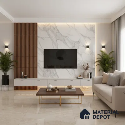 White Marble Look LM 03865 8 ft x 4 ft High Gloss Finish Decorative Laminate - 1 mm | Suitable for TV Unit, Wardrobe, Kitchen Cabinets