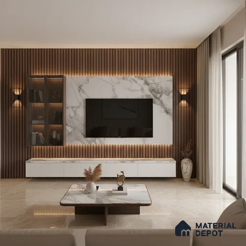 White Marble Look LM 03866 8 ft x 4 ft High Gloss Finish Decorative Laminate - 1 mm | Suitable for TV Unit, Wardrobe, Kitchen Cabinets