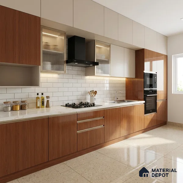 Wooden Look LM 03876 Autumn Mahogany 8 ft x 4 ft High Gloss Finish Decorative Laminate - 1 mm | Suitable for TV Unit, Wardrobe, Kitchen Cabinets