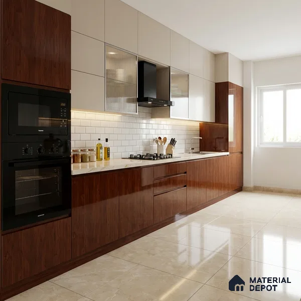 Wooden Look LM 03877 Inca Maple 8 ft x 4 ft High Gloss Finish Decorative Laminate - 1 mm | Suitable for TV Unit, Wardrobe, Kitchen Cabinets