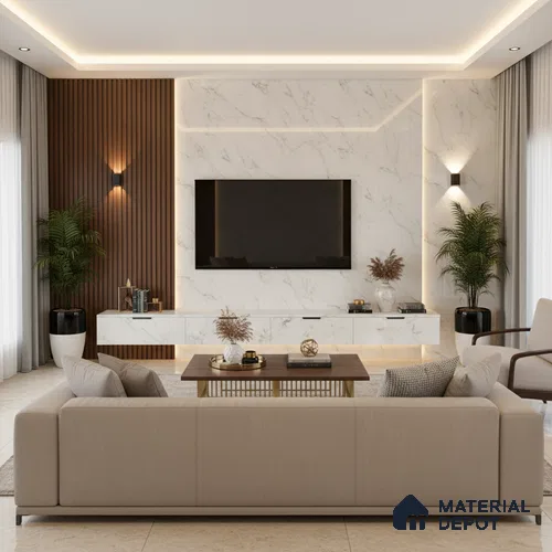 White Marble Look LM 10894 8 ft x 4 ft Glossy Finish Decorative Laminate - 1 mm | Suitable for TV Unit, Wardrobe, Kitchen Cabinets