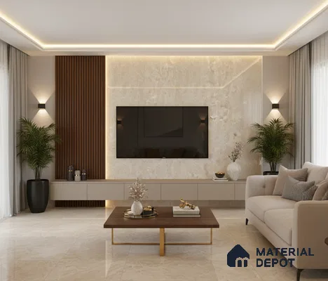Beige Marble Look LM 10911 8 ft x 4 ft Glossy Finish Decorative Laminate - 1 mm | Suitable for TV Unit, Wardrobe, Kitchen Cabinets