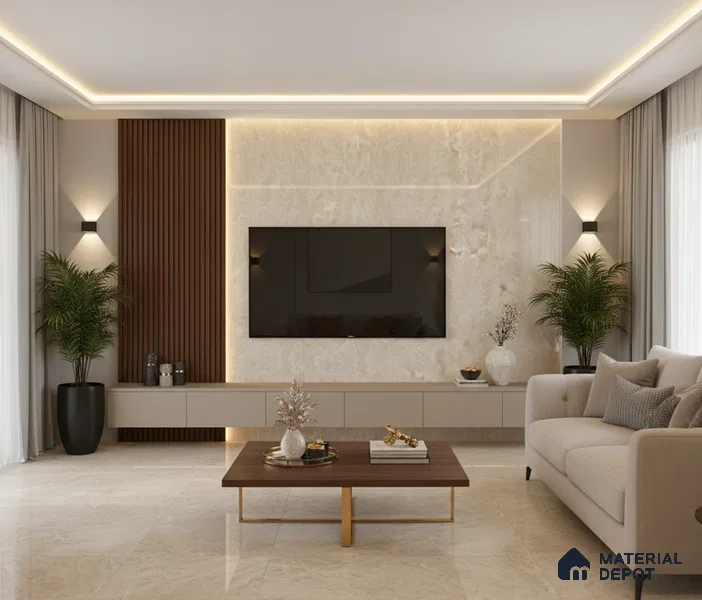 Beige Marble Look LM 10911 8 ft x 4 ft Glossy Finish Decorative Laminate - 1 mm | Suitable for TV Unit, Wardrobe, Kitchen Cabinets