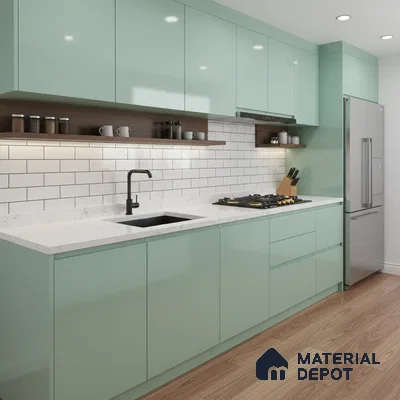 Ferrero 1C 01522 Breeze Green 8 ft x 4 ft High Gloss Finish 6H Anti Scratch Acrylic Laminate - 1.5 mm | Suitable for Living Room, Kitchen, Office
