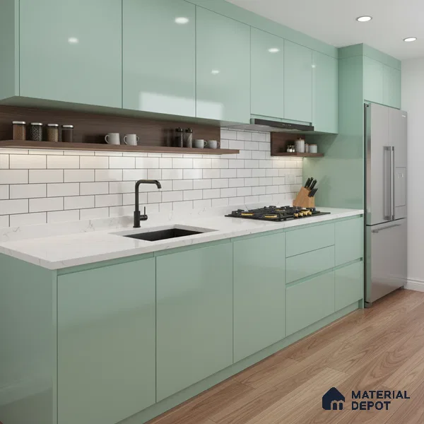 Ferrero 1C 01522 Breeze Green 8 ft x 4 ft High Gloss Finish 6H Anti Scratch Acrylic Laminate - 1.5 mm | Suitable for Living Room, Kitchen, Office