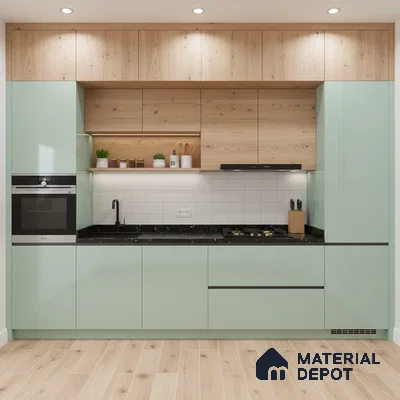 Ferrero 1C 01522 Breeze Green 8 ft x 4 ft High Gloss Finish 6H Anti Scratch Acrylic Laminate - 1.5 mm | Suitable for Living Room, Kitchen, Office