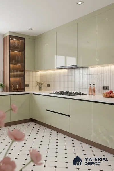 Ferrero 1C 01523 Olive Whisper 8 ft x 4 ft High Gloss Finish 6H Anti Scratch Acrylic Laminate - 1.5 mm | Suitable for Living Room, Kitchen, Office