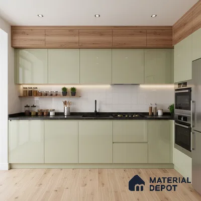 Ferrero 1C 01523 Olive Whisper 8 ft x 4 ft High Gloss Finish 6H Anti Scratch Acrylic Laminate - 1.5 mm | Suitable for Living Room, Kitchen, Office