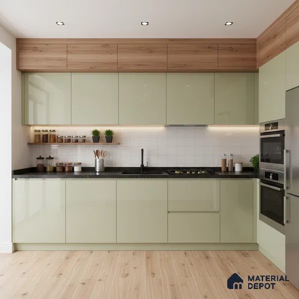 Ferrero 1C 01523 Olive Whisper 8 ft x 4 ft High Gloss Finish 6H Anti Scratch Acrylic Laminate - 1.5 mm | Suitable for Living Room, Kitchen, Office
