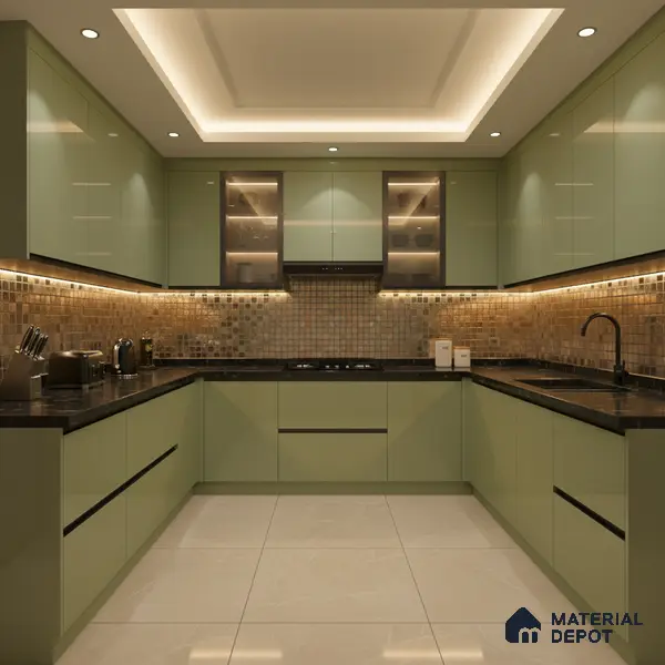 Ferrero 1C 01524 Harvest Olive 8 ft x 4 ft High Gloss Finish 6H Anti Scratch Acrylic Laminate - 1.5 mm | Suitable for Living Room, Kitchen, Office