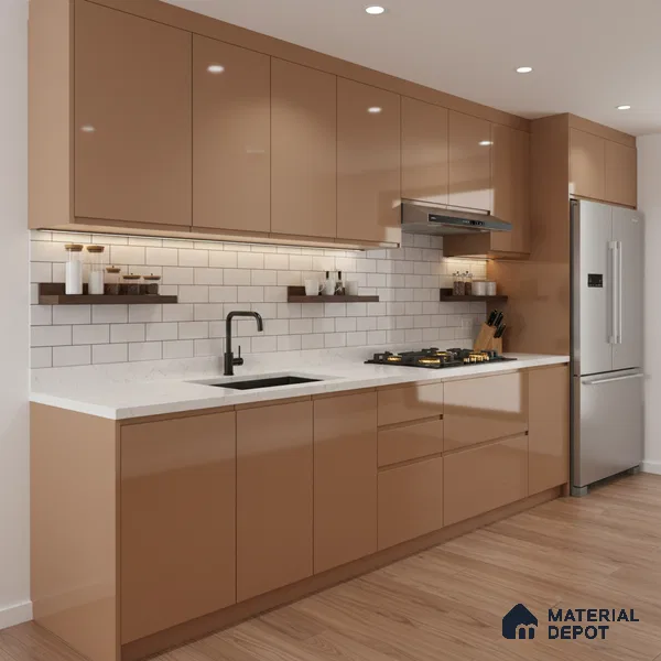 Ferrero 1C 01585 Copper Beige 8 ft x 4 ft High Gloss Finish 6H Anti Scratch Acrylic Laminate - 1.5 mm | Suitable for Living Room, Kitchen, Office