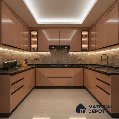 Ferrero 1C 01585 Copper Beige 8 ft x 4 ft High Gloss Finish 6H Anti Scratch Acrylic Laminate - 1.5 mm | Suitable for Living Room, Kitchen, Office