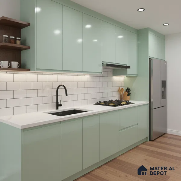 Ferrero 1C 01593 Aqua Sage 8 ft x 4 ft High Gloss Finish 6H Anti Scratch Acrylic Laminate - 1.5 mm | Suitable for Living Room, Kitchen, Office