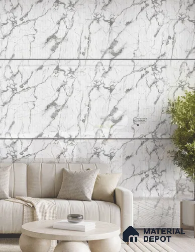Satvario Carrara 8 ft x 4 ft High Gloss Finish Orison Series Marble Redefined PVC Laminate - 1.5 mm | Suitable for TV Unit, Wardrobe, Kitchen Cabinets