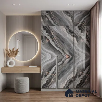 Marble Fluted Look LM 15476 Diamond 8 ft x 4 ft Glossy Finish Decorative Laminate - 1 mm | Suitable for TV Unit, Wardrobe, Kitchen Cabinets
