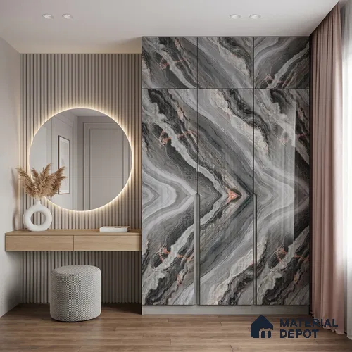 Marble Fluted Look LM 15476 Diamond 8 ft x 4 ft Glossy Finish Decorative Laminate - 1 mm | Suitable for TV Unit, Wardrobe, Kitchen Cabinets