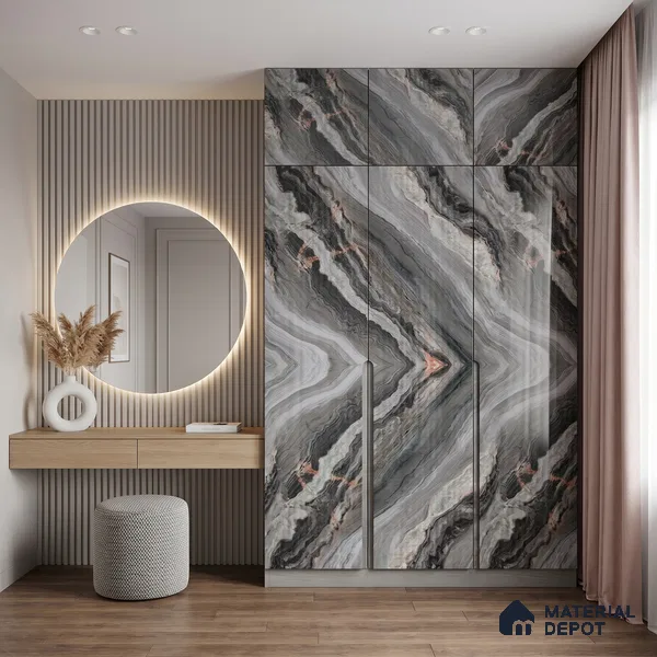 Marble Fluted Look LM 15476 Diamond 8 ft x 4 ft Glossy Finish Decorative Laminate - 1 mm | Suitable for TV Unit, Wardrobe, Kitchen Cabinets