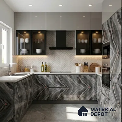 Marble Fluted Look LM 15476 Diamond 8 ft x 4 ft Glossy Finish Decorative Laminate - 1 mm | Suitable for TV Unit, Wardrobe, Kitchen Cabinets