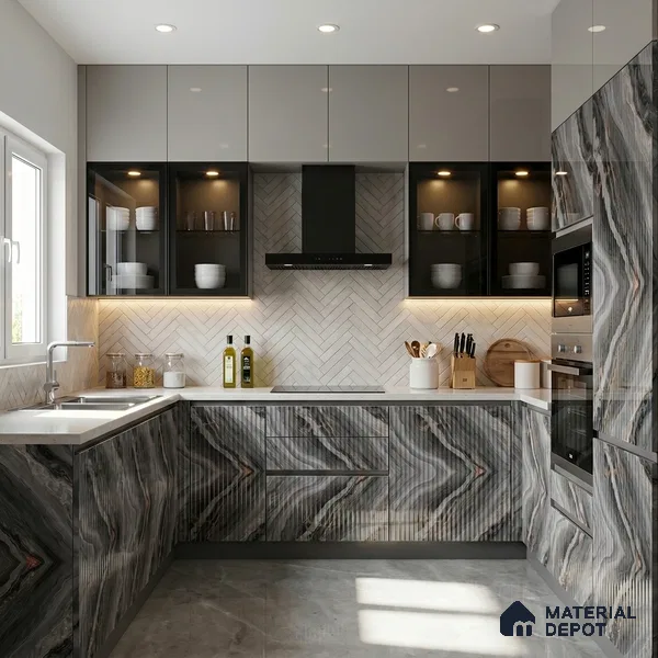 Marble Fluted Look LM 15476 Diamond 8 ft x 4 ft Glossy Finish Decorative Laminate - 1 mm | Suitable for TV Unit, Wardrobe, Kitchen Cabinets