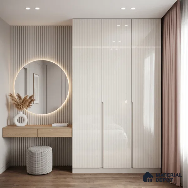 Milky White Fluted Solid Color Look LM 15478 Milky Way 8 ft x 4 ft Glossy Finish Decorative Laminate - 1 mm | Suitable for TV Unit, Wardrobe, Kitchen Cabinets