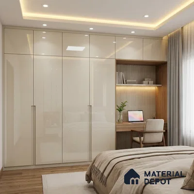 Solid Colors Look LM 15481 Ivory 8 ft x 4 ft High Gloss Finish Decorative Laminate - 1 mm | Suitable for Living Room, Kitchen, Office