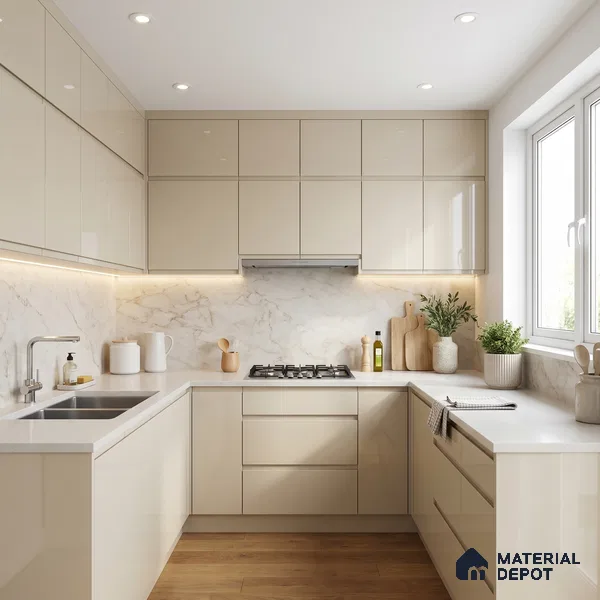 Pale Cream Solid Colors Look LM 15483 Amber Gris 8 ft x 4 ft High Gloss Finish Decorative Laminate - 1 mm | Suitable for Living Room, Kitchen, Office