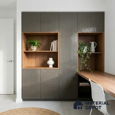 Roasted Almond Brown Fluted Solid Color Look LM 15484 Roasted Almond 8 ft x 4 ft Glossy Finish Decorative Laminate - 1 mm | Suitable for TV Unit, Wardrobe, Kitchen Cabinets