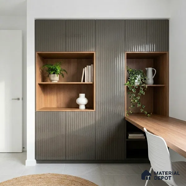 Roasted Almond Brown Fluted Solid Color Look LM 15484 Roasted Almond 8 ft x 4 ft Glossy Finish Decorative Laminate - 1 mm | Suitable for TV Unit, Wardrobe, Kitchen Cabinets