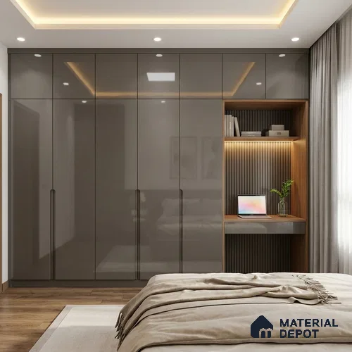 Roasted Almond Brown Solid Colors Look LM 15485 Roasted Almond 8 ft x 4 ft High Gloss Finish Decorative Laminate - 1 mm | Suitable for Living Room, Kitchen, Office