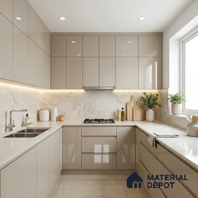 Warm Grey Solid Colors Look LM 15490 Crux Grey 8 ft x 4 ft High Gloss Finish Decorative Laminate - 1 mm | Suitable for Living Room, Kitchen, Office
